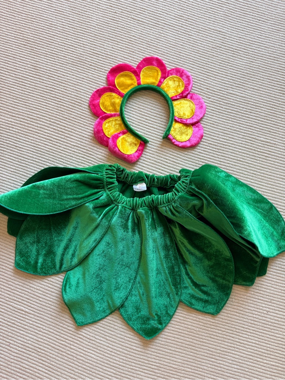 Green Flower Petal Tutu Skirt with Pink & Yellow Flower Headband - Kids Costume - Picture 1 of 1